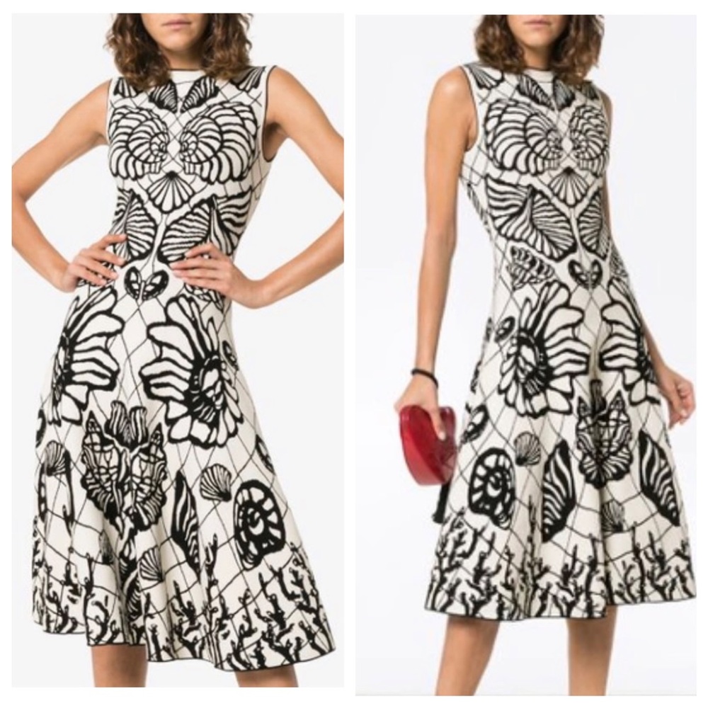 Alexander McQueen Sleeveless Shell Jacquard Midi Dress
